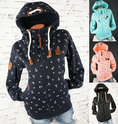 2058 Damen Sweat Jacke Kapuze Hoodie Fleece gefüttert Übergangsjacke Anker S-7XL - Bild 1 von 4