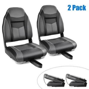 2 Pack High Back Folding Fishing Boat Chair Seats w/Cushion and Flexible Hinges - Picture 1 of 9