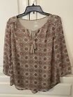St John’s Bay Womens Beige Printed 3/4the Sleeves Lightweight Tunic Top - Size M