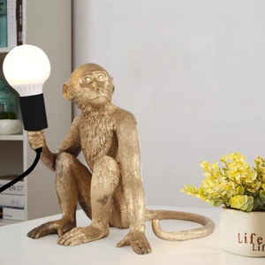 Gold Monkey Table Lamp Sitting Monkey Light Bedroom Monkey Table Light Gift - Picture 1 of 6