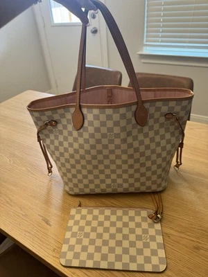 Louis Vuitton Neverfull мм розовая балерина Damier Azur холст N40603 - Изображение 1 из 4
