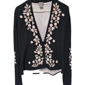 Sigrid Olsen Black Beaded Sequined Embroidered Floral Cardigan Womens Sz Medium - Bild 1 von 9