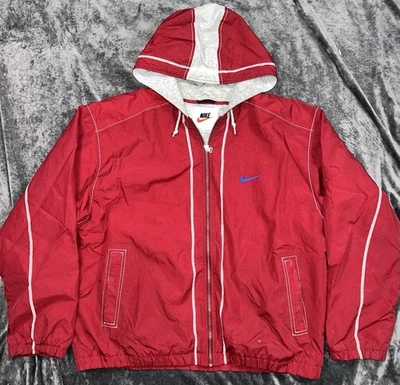 Nike Hooded Windbreaker Jacket XL Vintage Y2K Red Blue Swoosh Quilted Lining - Image 1 of 4