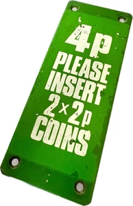 Vintage Enamel Vending Machine Coin Plate Sign Plaque Advertising 4p Green Old - Picture 1 of 6