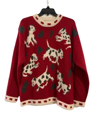 Suéter De Colección Saks Fifth ASAP Mujer L Dálmatas Perlas Rojo Blanco Perros Lana Años 90 Foto 1 de 4