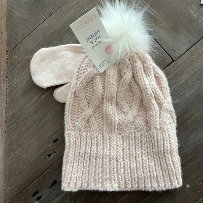 NUEVO CON ETIQUETAS Capelli Rosa Cableknit Sombrero y Mitones 2T-4T Gorro Invierno Regalo Niñas Pequeñas Foto 1 de 3