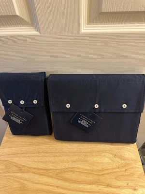 New Ralph Lauren Organic Sateen Polo Navy 624TC King Flat Sheet & Pillowcases 3p - Image 1 of 3