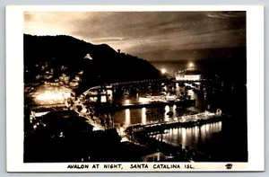Avalon At Night, Santa Catalina Island, California RPPC 1940s Postcard - Picture 1 of 3