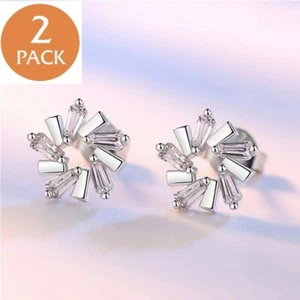 2xFashion Cubic Zircon 925 Silver Filled Stud Earring Women Wedding Jewelry Gift - Picture 1 of 9