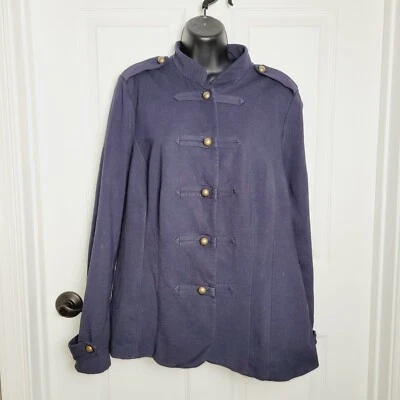 Lane Bryant Blazer Womans 16 Blue Navy Military Knit  Stretch Comfortable - Image 1 of 4
