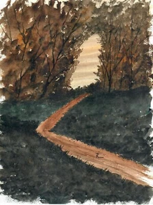 WATERCOLOR "FALL PATH" Artist Ron Johnson 2023 8 in. x 6 in. - Picture 1 of 1
