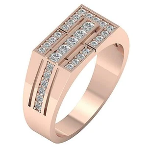 Men's Ring Anniversary Round Diamond VS1 F 0.75Ct Pave Channel Set 14K Rose Gold - Picture 1 of 8