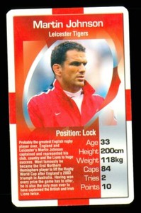 1 x info Card 2003 England Rugby Martin Johnson # Leicester Tigers R030