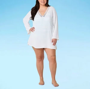 Liz Claiborne Women's Plus White Dress Swimsuit Cover-Up, 16 NEW - Picture 1 of 5