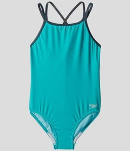 $35 Speedo Girls' Blue Stretch Scoop-Neck Cross-Back One-Piece Swimsuit Size 7 - Picture 1 of 2