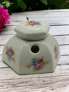 Stunning Rare Antique Porcelain Floral Inkwell with Quill Hole Limoges France - Picture 1 of 14