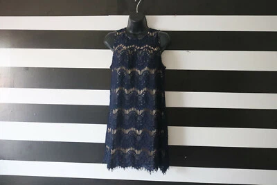 Speechless Women’s Beige & Navy Lace Shift Dress Sleeveless Overlay Size M - Изображение 1 из 4