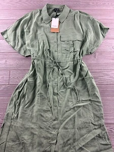 Vero Moda Green Shirt Dress, Drawstring Waist Button Collar Size XXL NWT - Picture 1 of 11