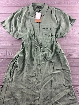 Vero Moda Green Shirt Dress, Drawstring Waist Button Collar Size XXL NWT - Image 1 of 4
