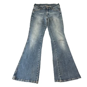 Vintage Wrangler Flare Jeans Womens Wide Leg Y2K 90s Whiskers Mid Waist W28 L30 - Picture 1 of 12