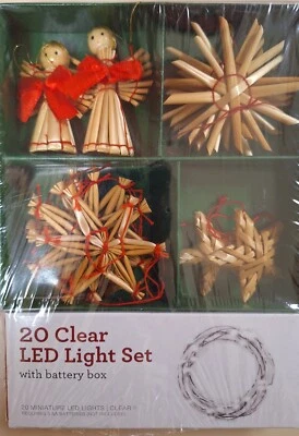 20 Clear Led Light Set With Bamboo Ornaments Battery Operated Christmas Holiday  - Image 1 of 3
