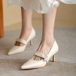 Womens Pointed Toe Kitten Heels Fashion Pearls Sandals Wedding Party Dress Shoes - Picture 1 of 10