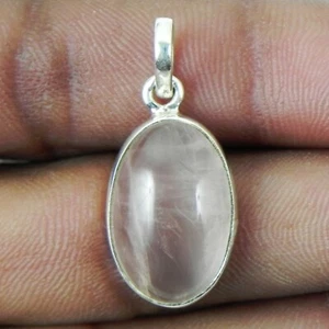 925 Colgante de Plata de Ley Collar Natural Cuarzo Rosa Joyería PS-1175 - Imagen 1 de 4