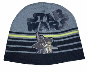 Star Wars Beanie Hat Unisex One Size Knit Cap Darth Yoda Grey BlackYellow Stripe - Picture 1 of 12