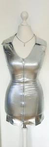 Kleid ADC silberfarben grau silber Glanz Gogo Größe S auch XS neu Etikett Fehler - Bild 1 von 19