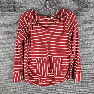 Roxy Hooded Pullover Sweatshirt Womens Size XS Red White Striped Front Pockets - Image 1 of 4