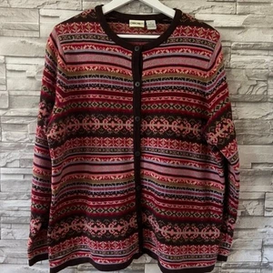 Vintage Cherokee Cardigan Sweater Fair Isle Nordic colorful button placket x 14W - Picture 1 of 7