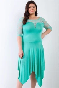 Plus Mint Lace Details Handkerchief Hem Midi Dress - Picture 1 of 3