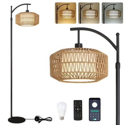 Arc Floor Lamps for Living Room, Dimmable Rattan Floor Lamp with Remote & LED... - Image 1 of 4