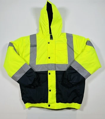 AQ High Visibility Wear Jacket Mens Medium Yellow Black Hi Vis Reflective Hooded - Image 1 of 4