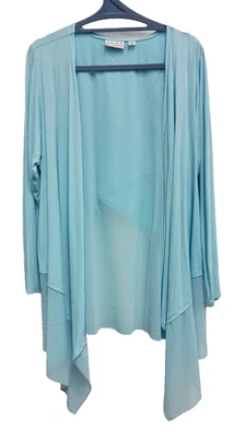 Cárdigan para mujer Joan Rivers talla 1X cápsula en cascada azul aguamarina de gasa en contraste Foto 1 de 4