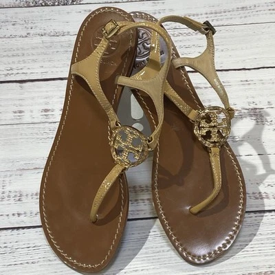 Tory Burch Violet Womens 8 M Metallic Leather Logo Thong Sandals Flats 21148536 - Изображение 1 из 4