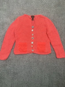 Pure Handknit S/M Salmon/Coral Cardigan Top W Stunning Assorted Button Details - Picture 1 of 6