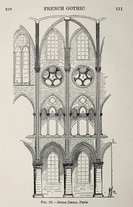 um 1925 Französische Gotik Architektur Druck PARIS - NOTRE DAME - BAY OF NAVE - Bild 1 von 2