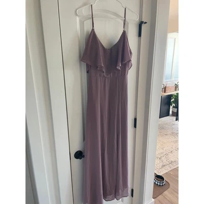 Birdy Grey Dusty Rose Mauve Maxi Dress Bridesmaid Spaghetti Strap Ruffle Slit - Image 1 of 4