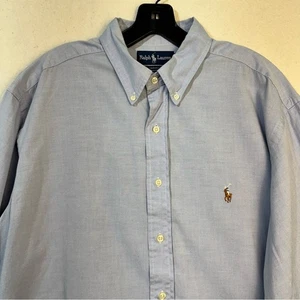 Ralph Lauren Yarmouth Cotton Pinpoint Oxford Blue Button Down Shirt Men's 17-34 - Picture 1 of 10