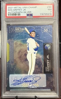 2021 Skybox Metal Universe champions  Ken Griffey Jr silver Auto #30 PSA 7  - Image 1 of 3