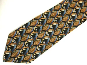 J.Garcia Mens Necktie Tie Navy Blue Brown Abstract Art 56" Short - Picture 1 of 4