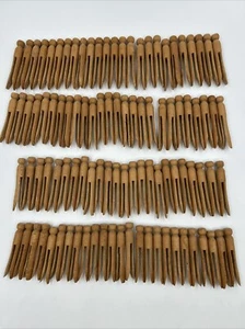 Vintage Wooden Clothes Pins Round Head Crafts Flat Top Lot 100 Wood Clothespins - Picture 1 of 8
