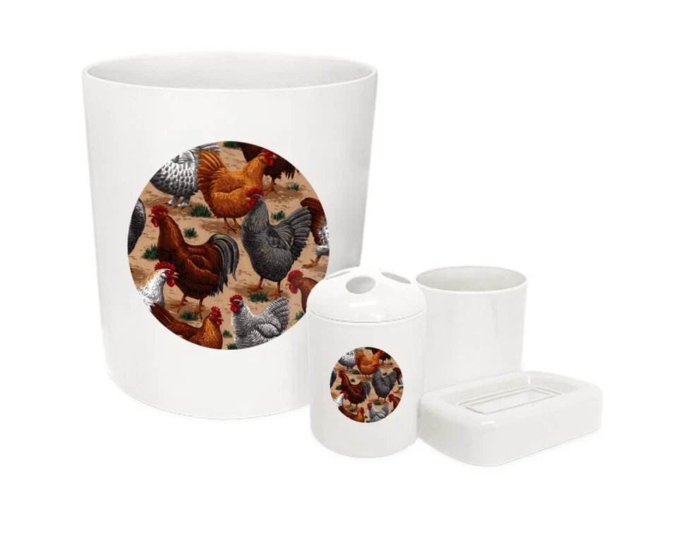 Juego de baño blanco de 4 piezas con temas de pesca de animales al aire libre granja de campo Foto 1 de 1