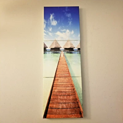 "Maldives Bungalows" Vertical Triptych Wall Art Print, 20cmx60cm - Image 1 of 4