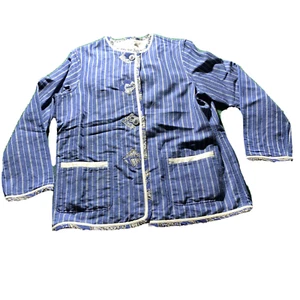 KOOS OF COURSE Jacket Women SM ? Blue Khaki Reversible Button Front Art Quilt - Picture 1 of 7