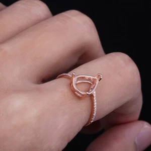 Engagement Simple Ring 11x8mm Pear Semi-mount Real Diamonds Solid 18k Rose Gold - Picture 1 of 6