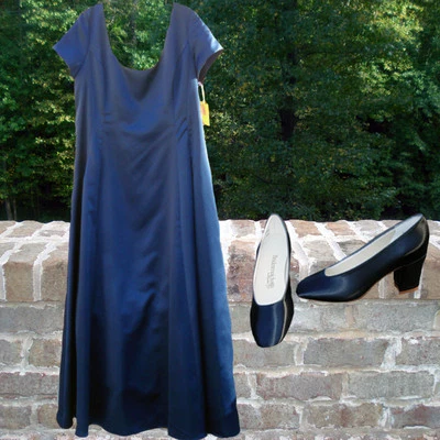 Vestidos - Jim Hjelm Ocasiones Azul Marino 100% Satén y Zapatos a Juego - Talla 24W Foto 1 de 4