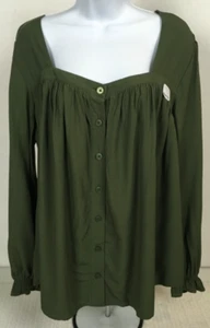 Time n Tru Maternity Top Women Size L 12 to 14 Olive Green Square Neckline New - Picture 1 of 12
