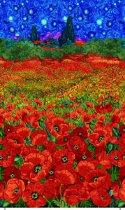 Poppies Field Panel 24In x 44in Fabric Panel Poppy Dreams Timeless Treasures - Picture 1 of 2
